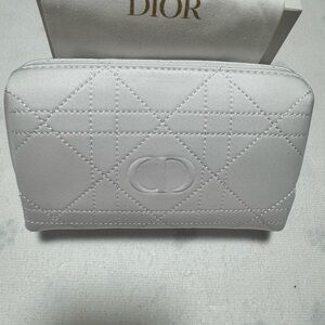 Dior White Quilted CD Zip Cosmetic Pouch
